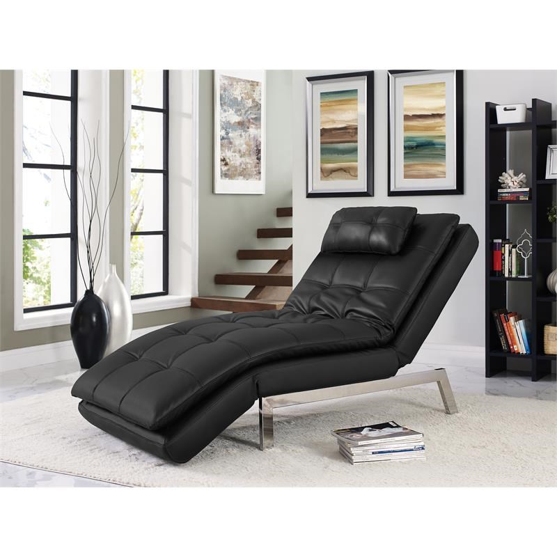 Relax A Lounger Victor Convertible Chaise in Black Faux Leather