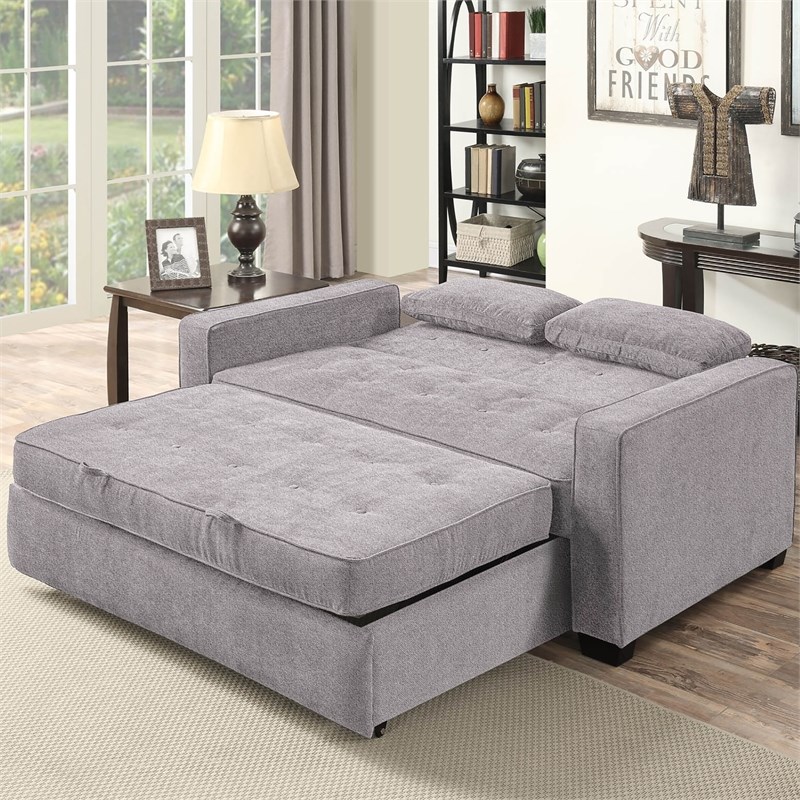Serta Monroe Queen Convertible Loveseat in Light Gray Fabric Upholstery