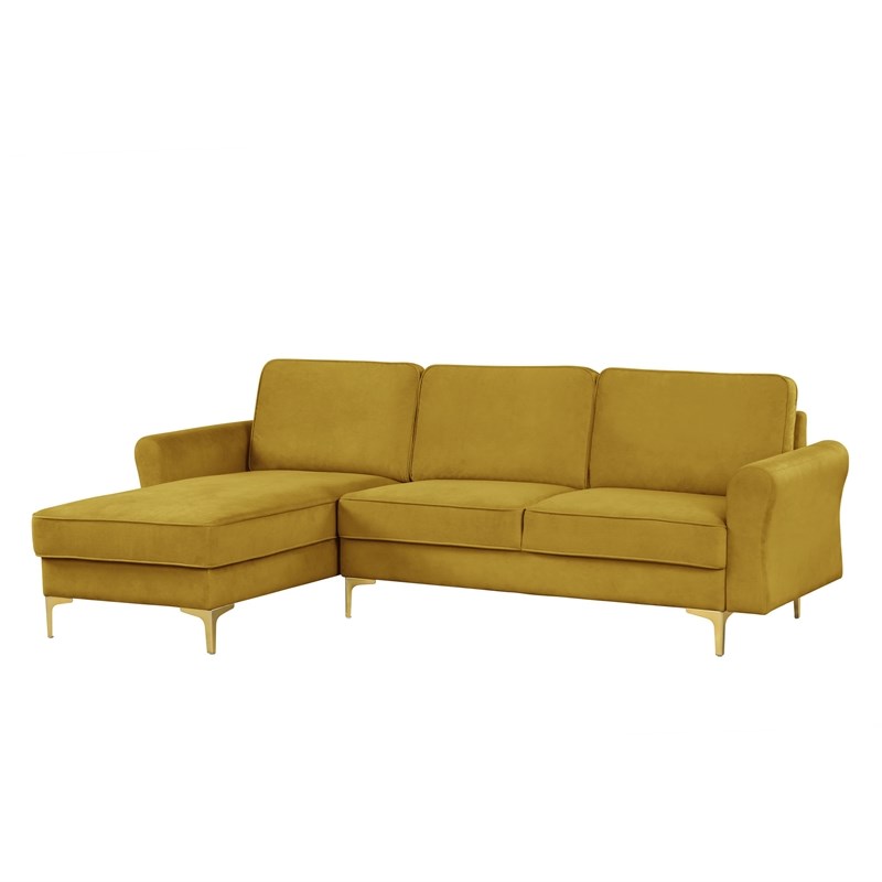 Lifestyle Solutions Leland Sectional Sofa in Yellow Fabric Upholstery