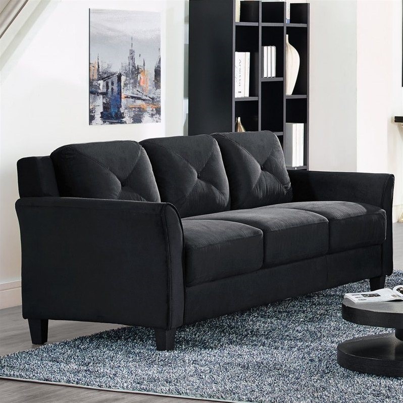 lifestyle solutions hartford sofa in black microfiber upholstery ...