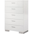 Coaster Felicity 5 Drawer Chest in Glossy White and Silver