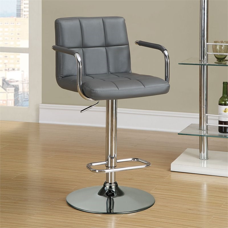 Coaster Faux Leather Adjustable Bar Stool in Gray and Chrome