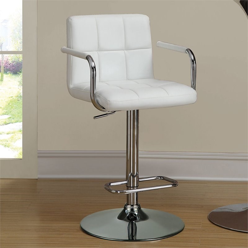 Coaster Faux Leather Adjustable Bar Stool in White and Chrome