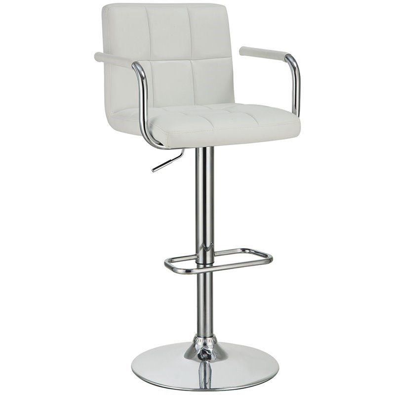 Coaster Faux Leather Adjustable Bar Stool in White and Chrome