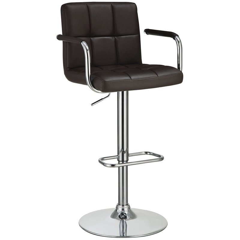 Coaster Faux Leather Adjustable Bar Stool in Brown and Chrome