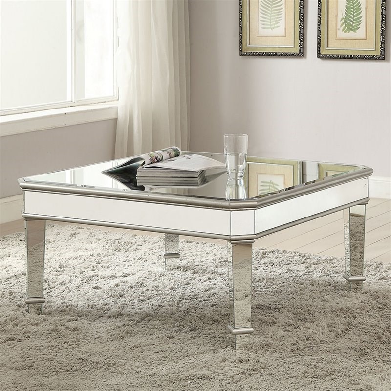 Coaster Cassandra Mirrored Square Accent Coffee Table in Silver