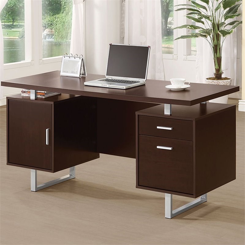 Coaster Glavan 2 Drawer Writing Desk in Cappuccino and Silver