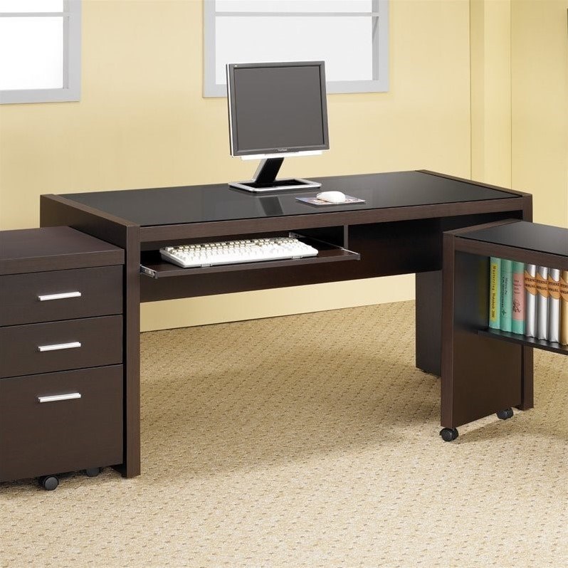 Coaster Skylar Wood Computer Desk with Keyboard Drawer in Cappuccino