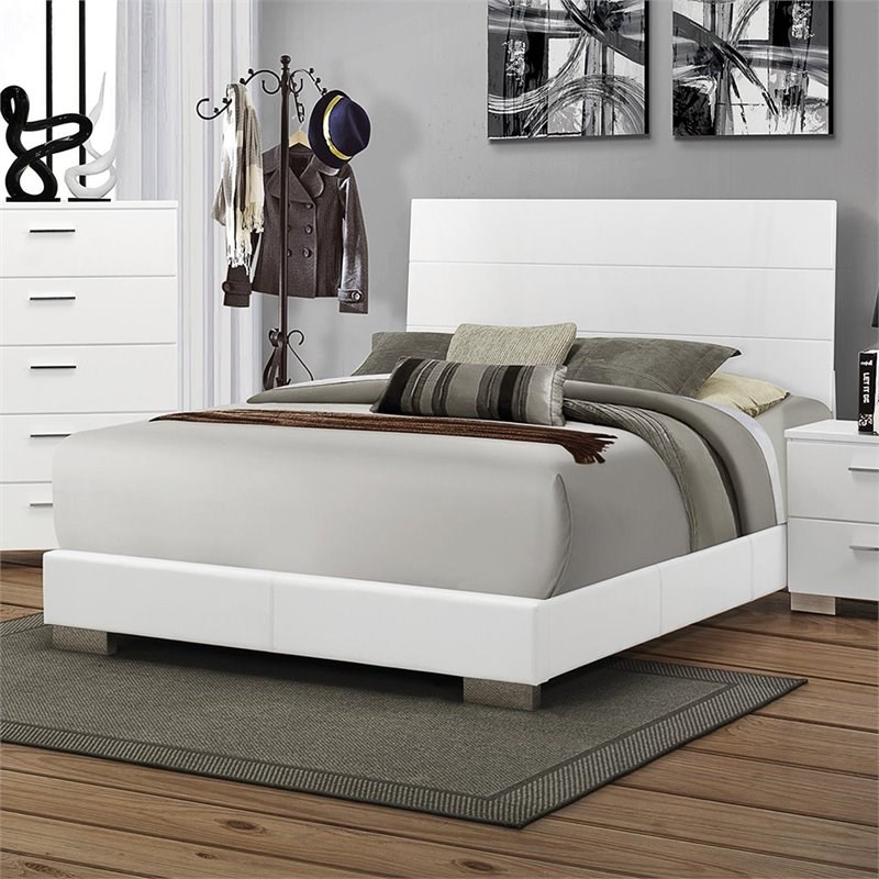 Coaster Felicity Faux Leather Queen Panel Bed in Glossy White Homesquare