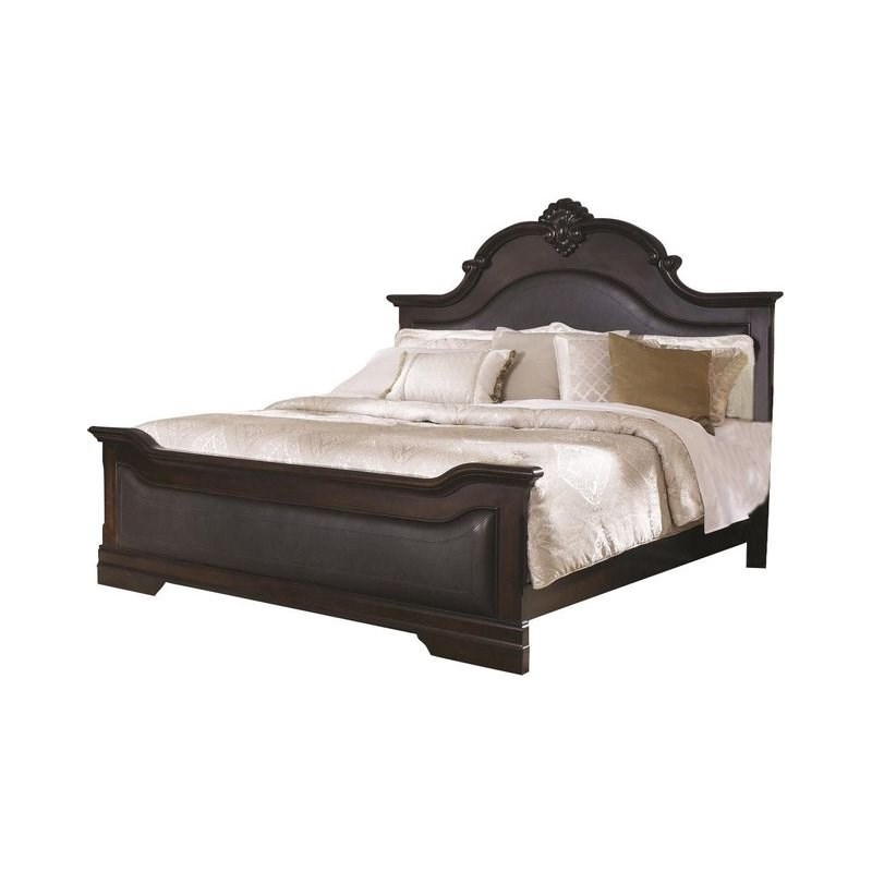 Coaster Cambridge Faux Leather King Panel Bed in Cappuccino and Brown