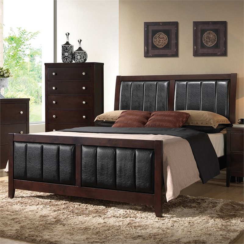 Coaster Carlton Faux Leather Queen Panel Bed in Black and Cappuccino