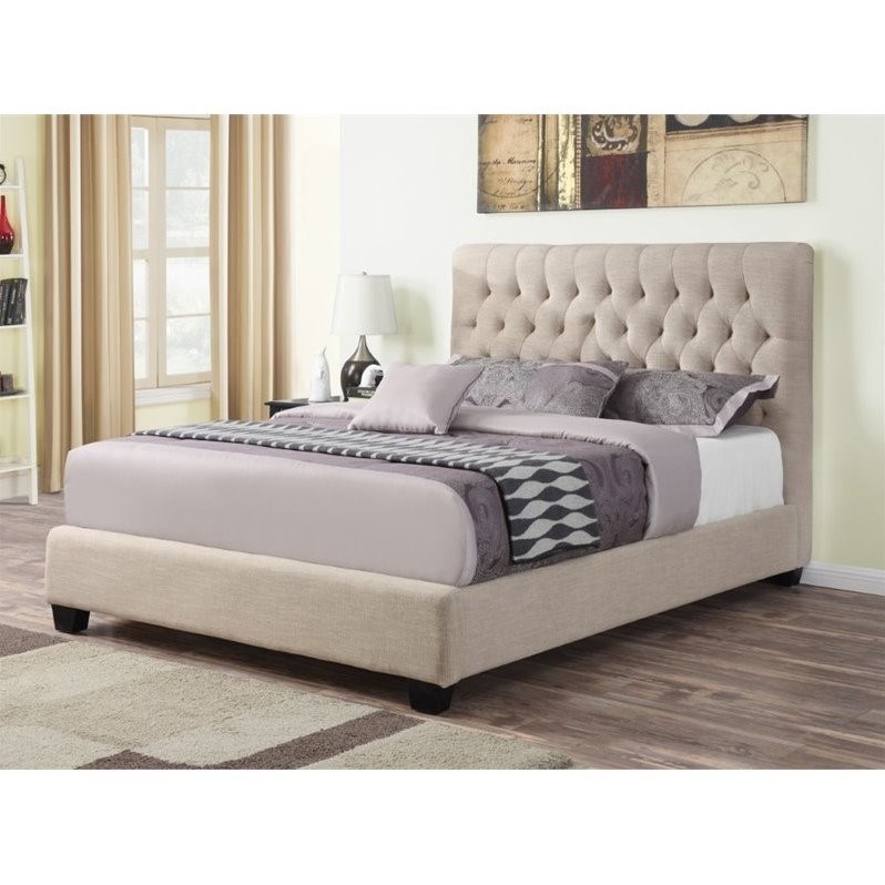 Coaster Chloe Upholstered King Bed in Oatmeal | Homesquare