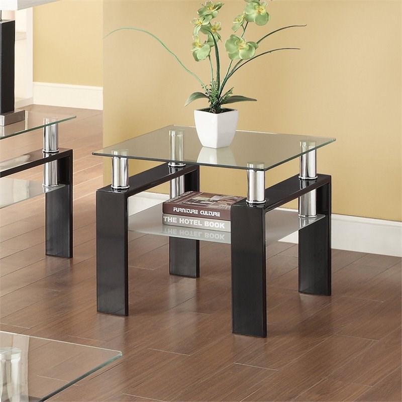 Coaster Square Glass Top End Table in Black