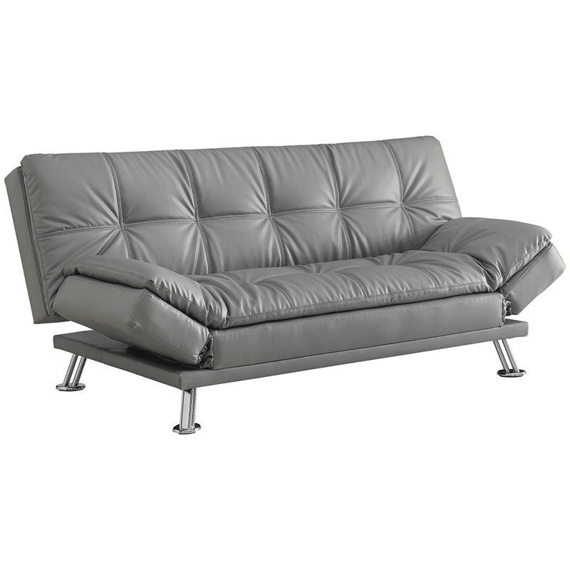 Coaster Dilleston Faux Leather Tufted Sleeper Sofa In Dark Gray ...