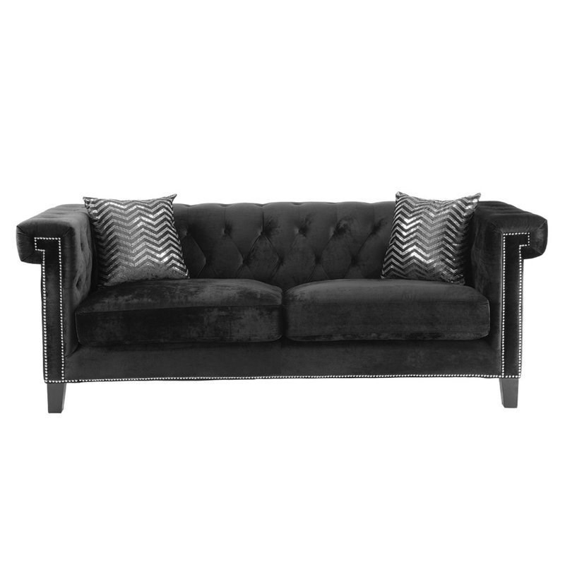 Coaster Reventlow Tufted Velvet Sofa in Black | Homesquare