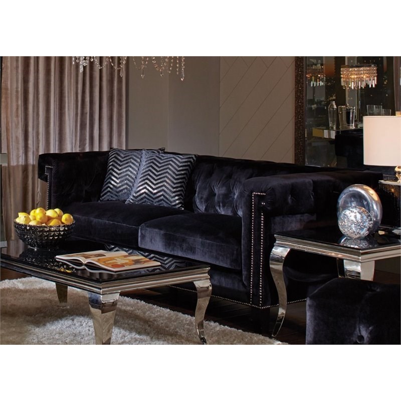 Coaster Reventlow Tufted Velvet Sofa in Black Homesquare
