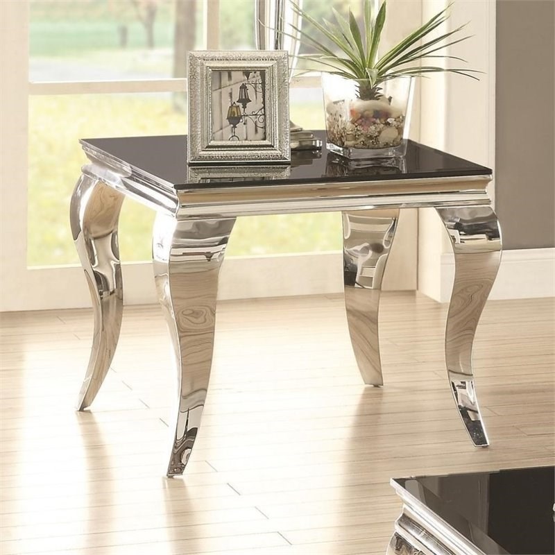 Coaster Square End Table in Chrome and Black