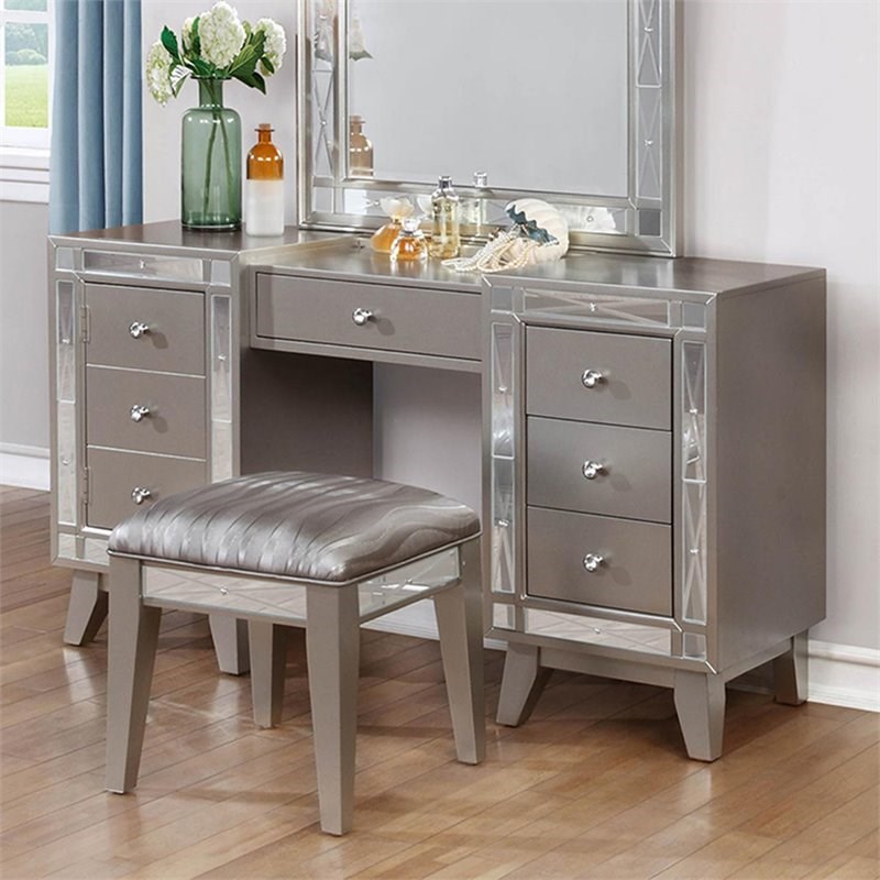 Coaster Leighton 2 Piece Bedroom Vanity Set in Metallic Mercury