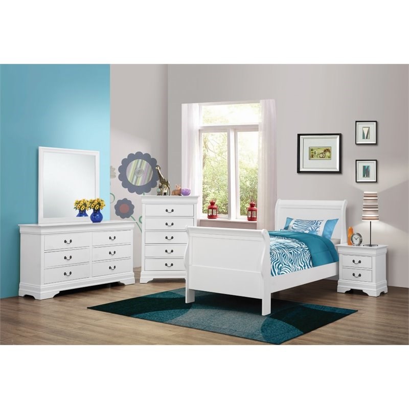 Coaster Louis Philippe 4 Piece Twin Sleigh Bedroom Set in White