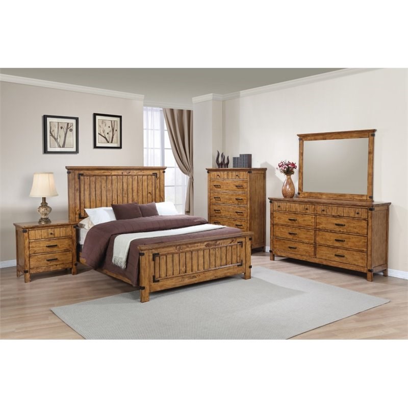 Coaster Brenner 4 Piece Full Panel Bedroom Set in Natural and Honey