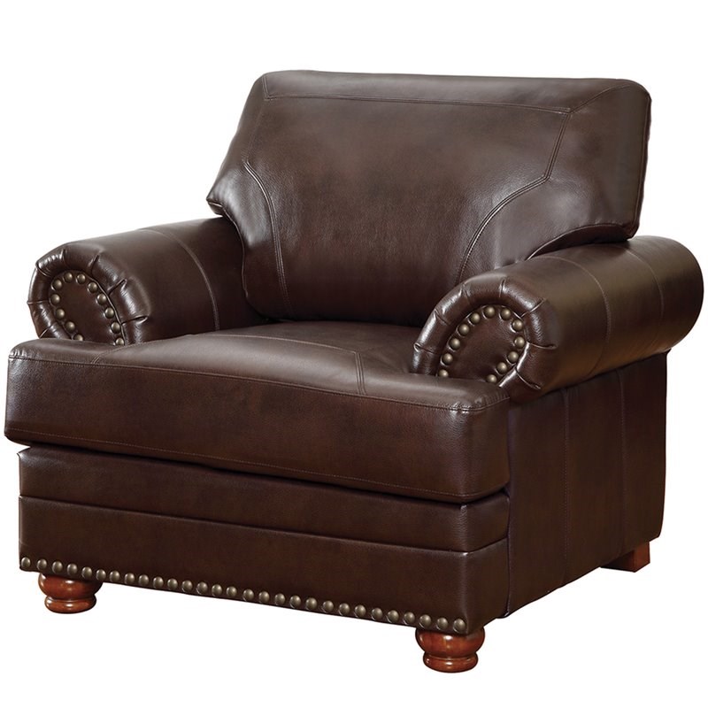 Coaster Colton 3 Piece Faux Leather Sofa Set with Rolled Arms in Brown ...