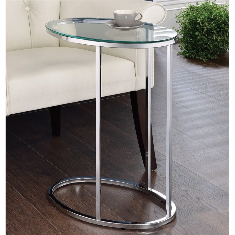 Coaster Contemporary Oval Glass Top Side Table in Chrome