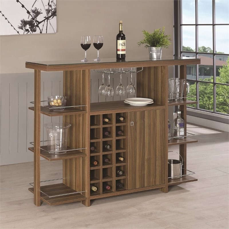 Coaster Modern Home Bar with Wine Storage in Walnut | Homesquare