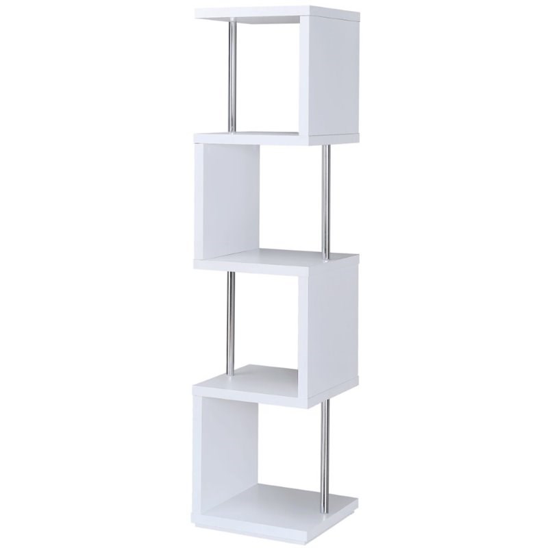 Coaster 4 Shelf Contemporary Wooden Geometric Snaking Bookcase in White