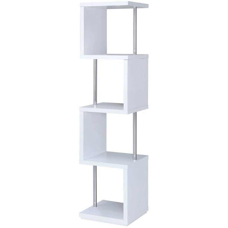 Coaster 4 Shelf Contemporary Wooden Geometric Snaking Bookcase in White