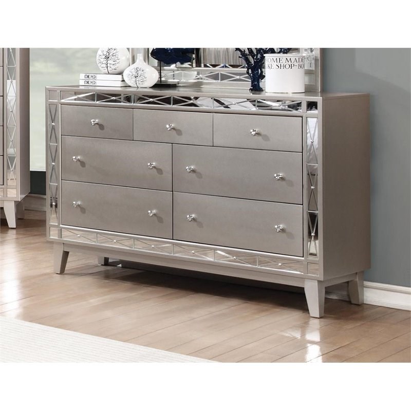 Coaster Leighton 2PC Mirrored Dresser and Nightstand Set in Silver |  Homesquare