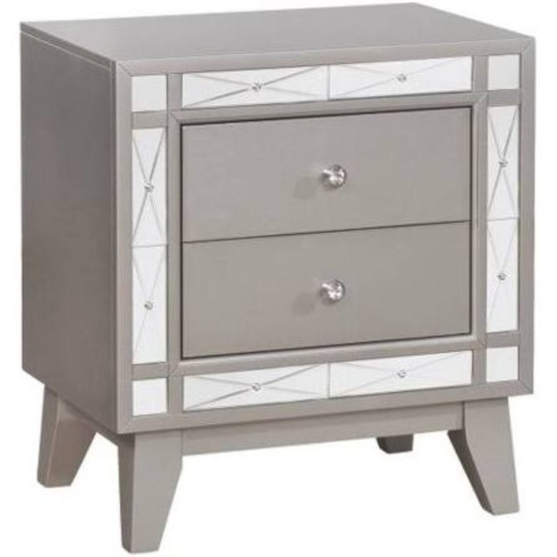 Coaster Leighton 2pc Mirrored Dresser, Silver Dresser With Mirror And Nightstand Set Of 2