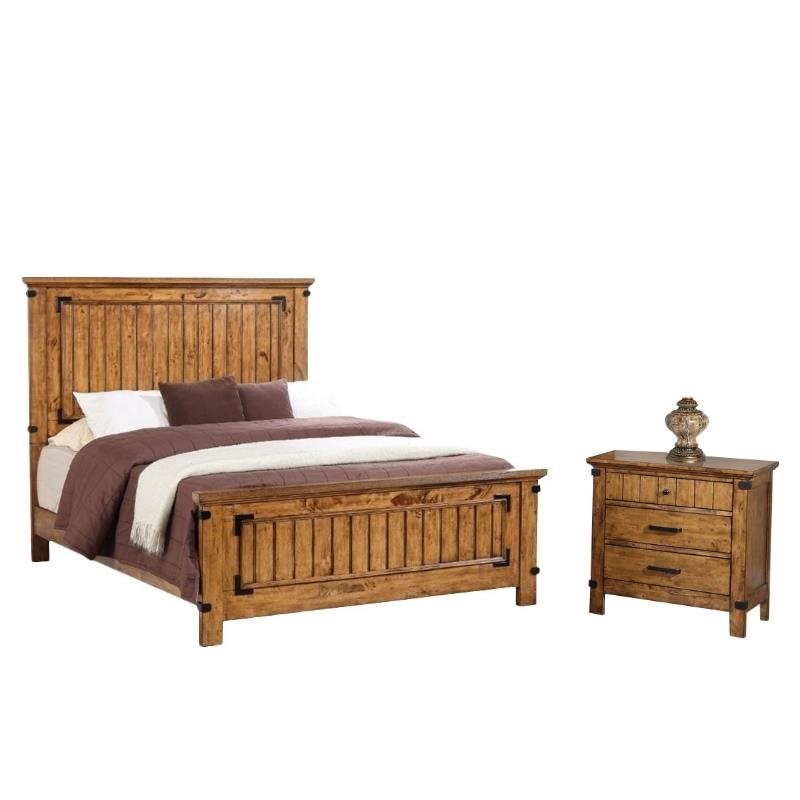 Coaster Brenner 2PC Set with Full Bed and Nightstand in Natural Wood