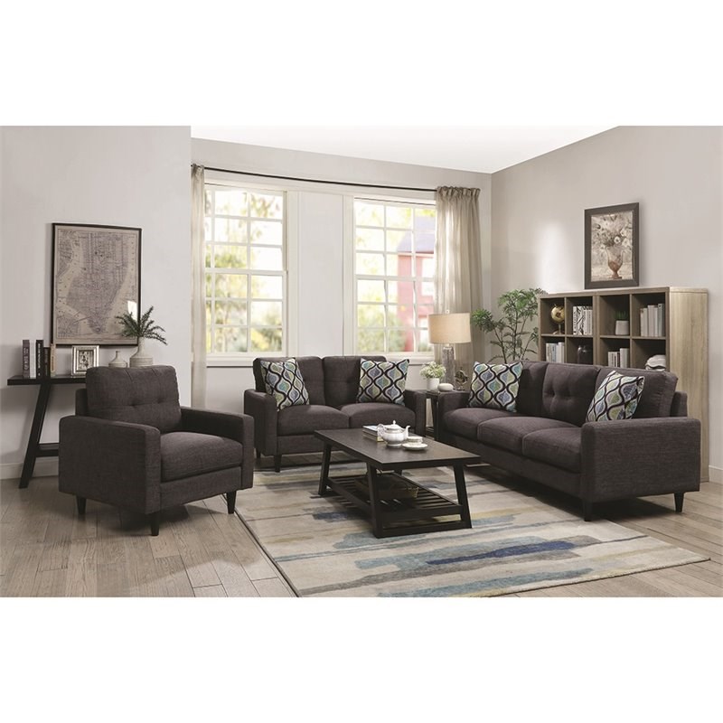 Coaster Watsonville Tufted Fabric Loveseat in Gray and Coffee Bean