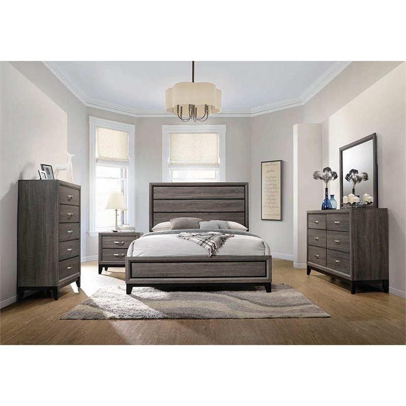 Coaster Watson King Panel Bed in Gray Oak and Black