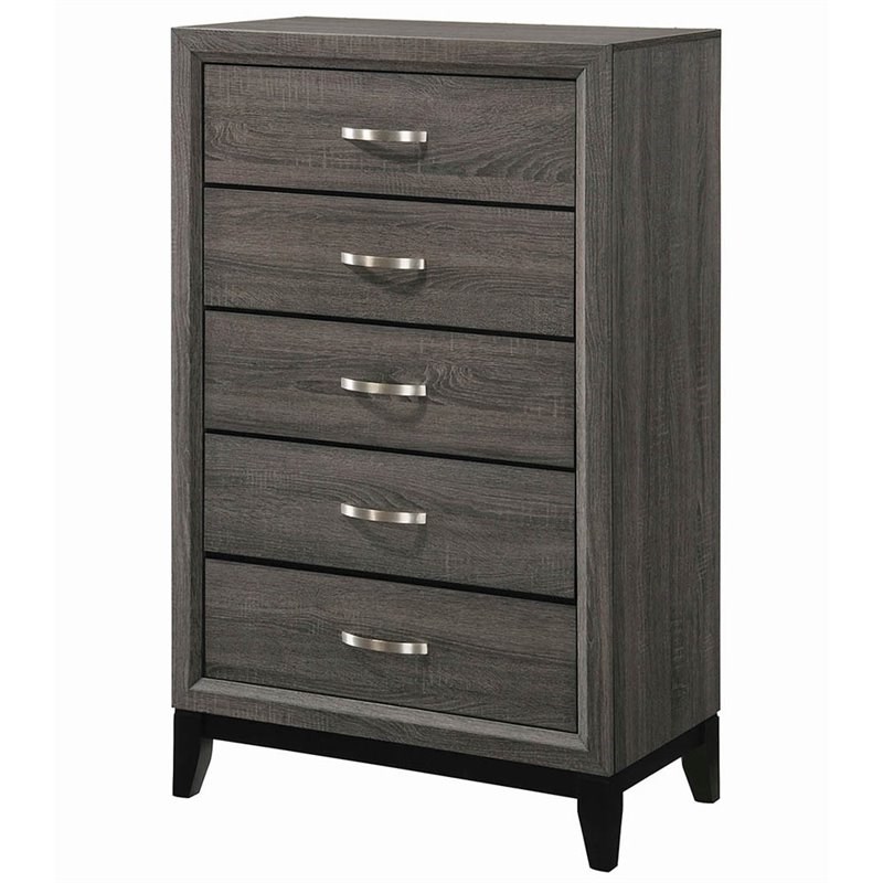 Coaster Watson 5 Drawer Chest in Gray Oak and Black