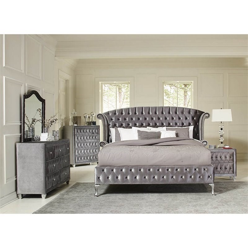 Coaster Deanna Tufted California King Wingback Bed in Gray Homesquare