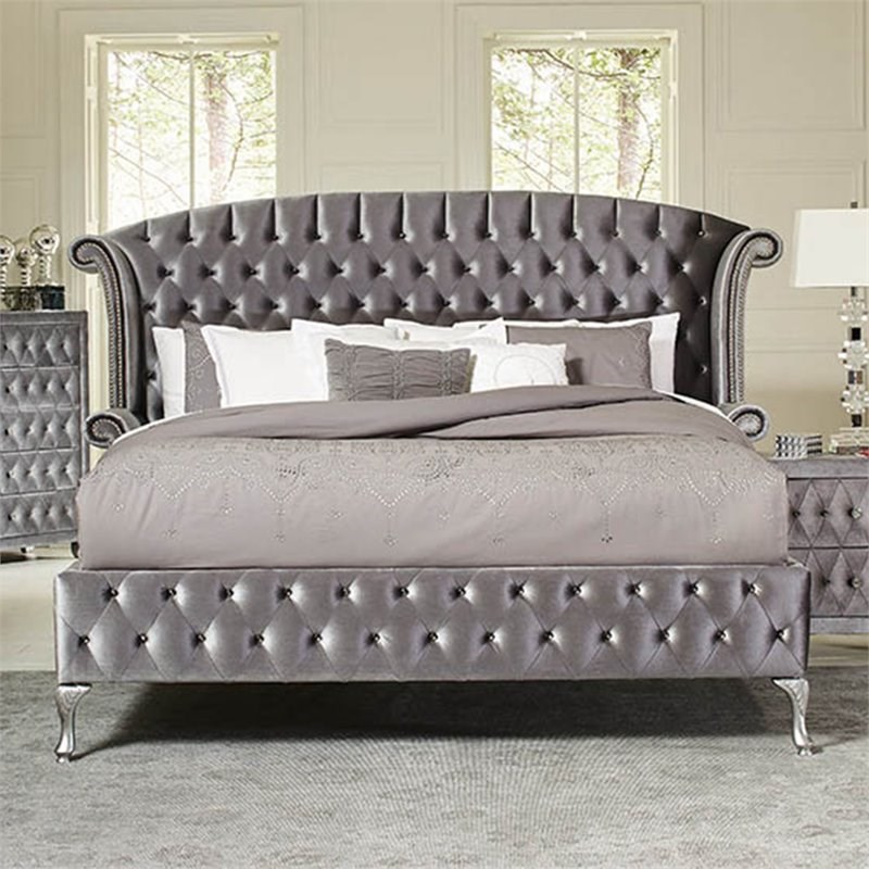 Coaster Deanna Tufted California King Wingback Bed In Gray Homesquare