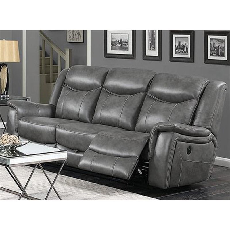 Coaster Conrad Faux Leather Power Reclining Sofa In Cool Gray 650354p Coaster Conrad Faux Leather Power, Coaster Leather Sofa