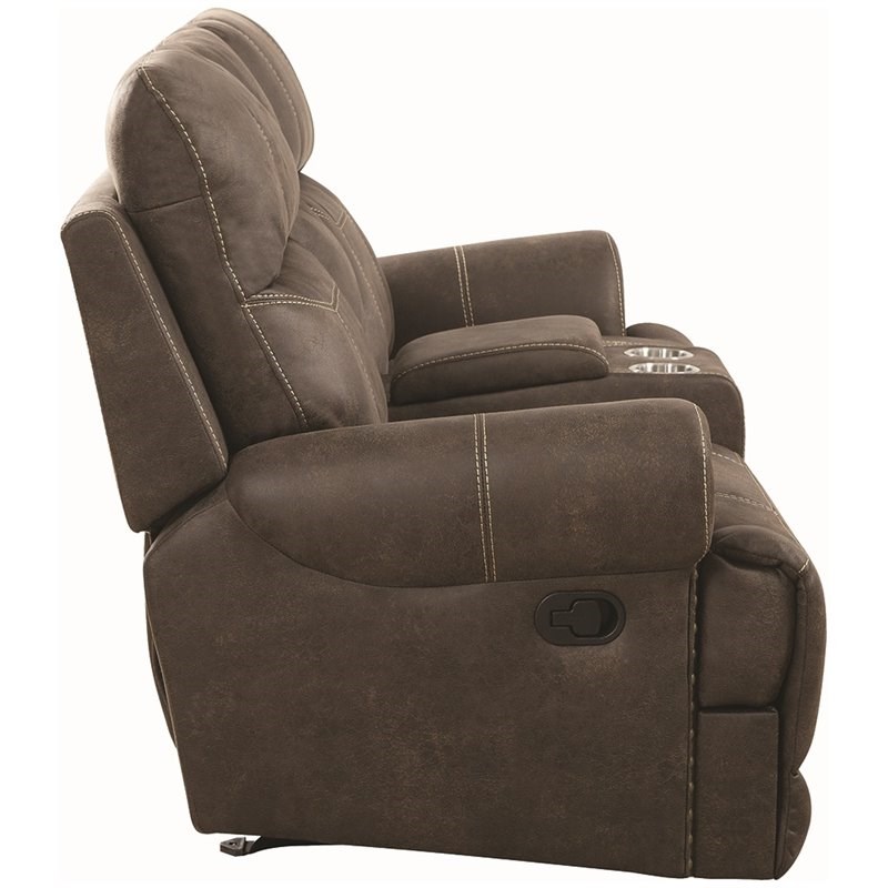 Coaster Brixton Glider Reclining Loveseat with Cup Holders in Buckskin Brown