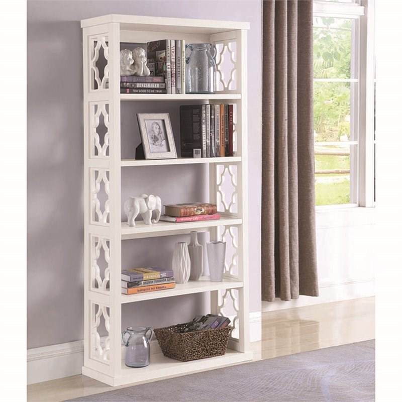 Coaster Trellis 5 Shelf Glamour Bookcase in White | Homesquare