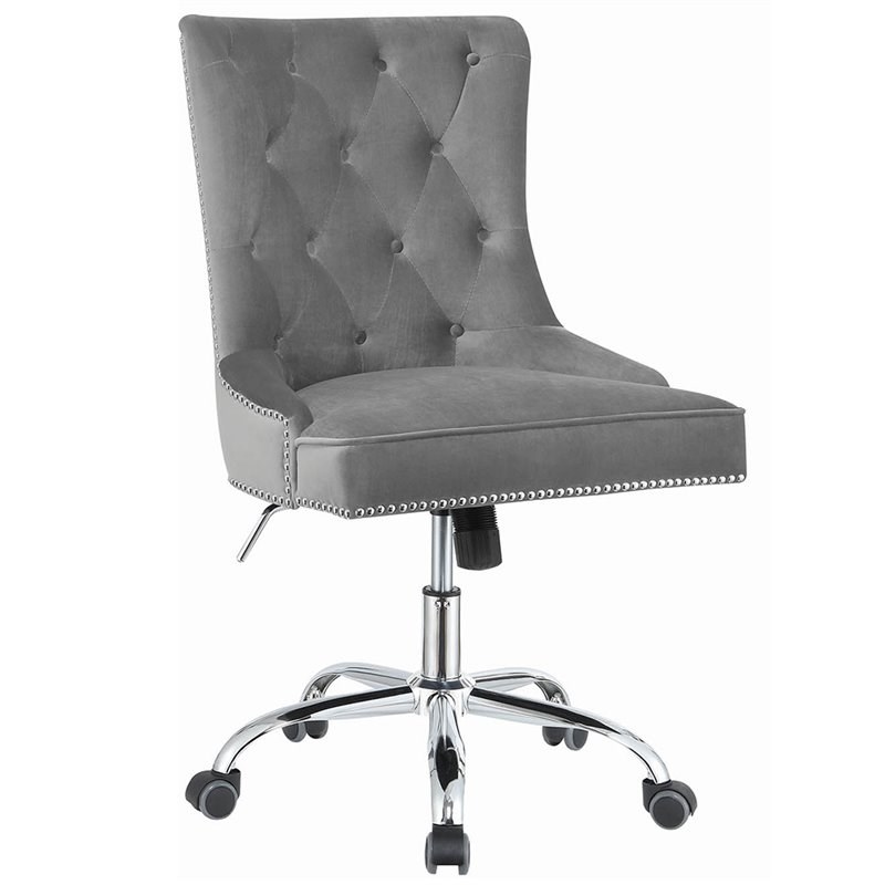 Coaster Velvet Tufted Swivel Adjustable Office Chair in Gray Homesquare