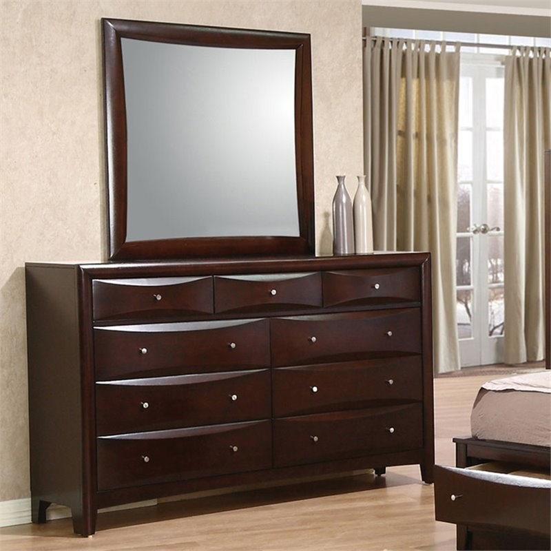 Coaster Phoenix 9 Drawer Dresser in Cappuccino and Brushed Nickel