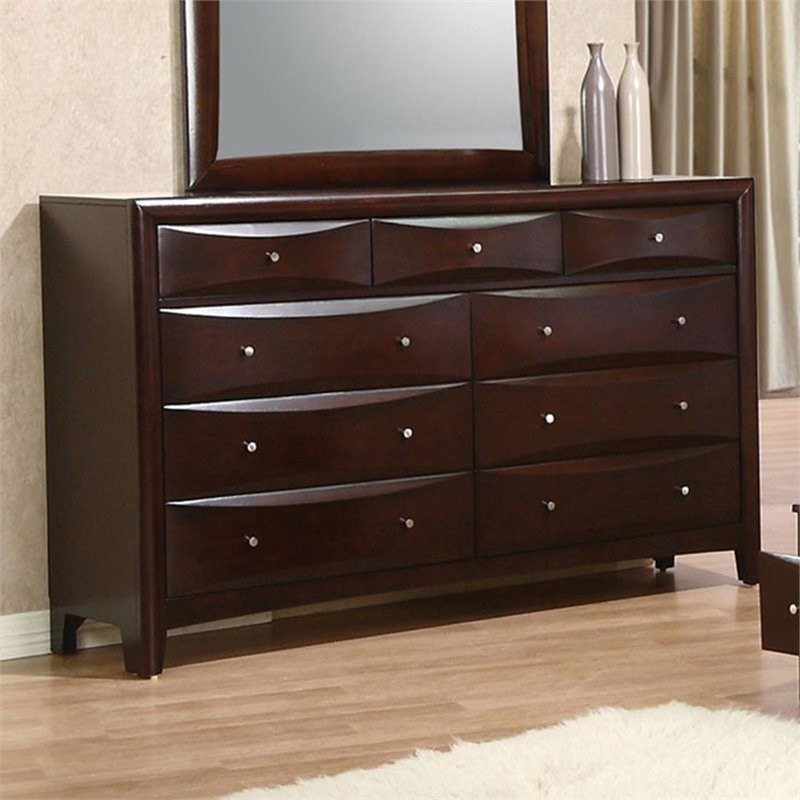Coaster Phoenix 9 Drawer Dresser in Cappuccino and Brushed Nickel