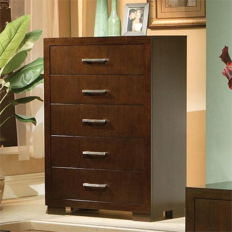 Coaster Jessica 5 Drawer Chest in Cappuccino and Silver