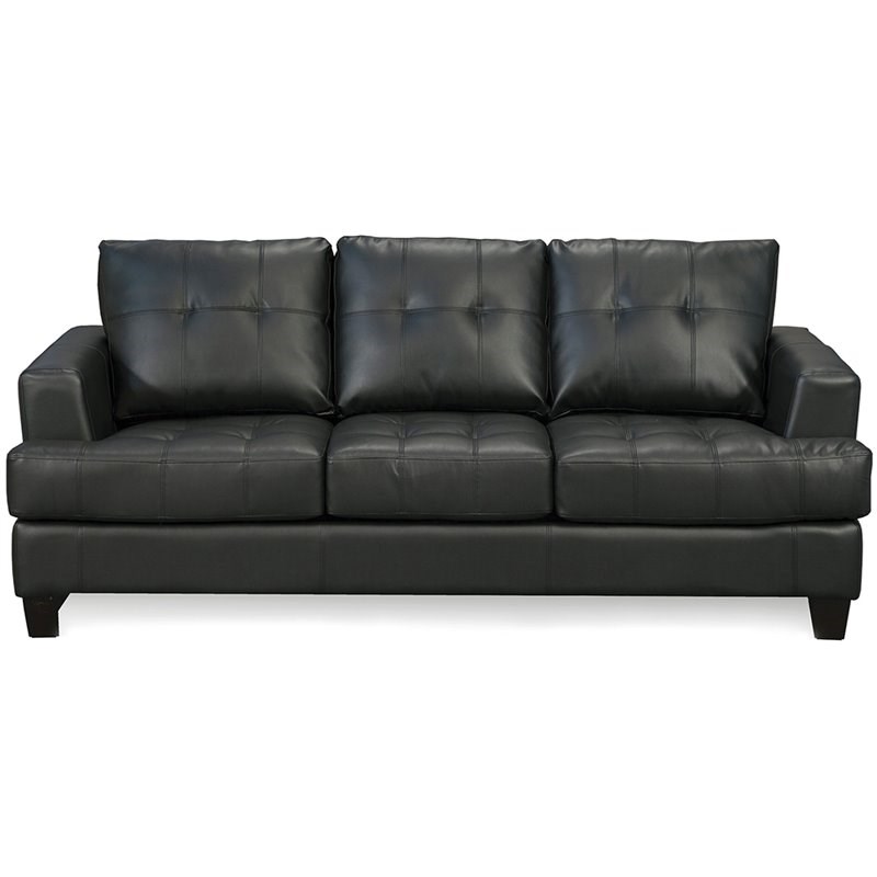 Coaster Samuel Faux Leather Tufted Sofa in Black Homesquare