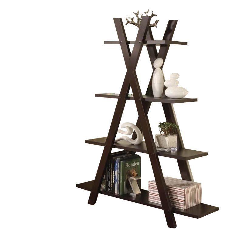 Coaster 4 Shelf X Shape Bookcase in Cappuccino Homesquare
