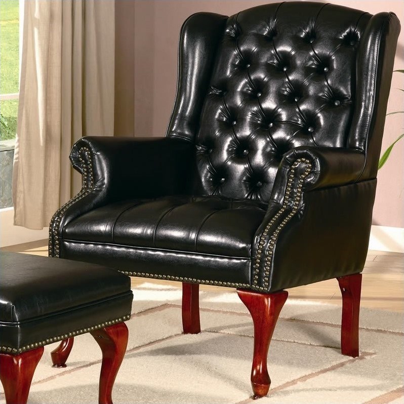 coaster wing back tufted faux leather arm chair and