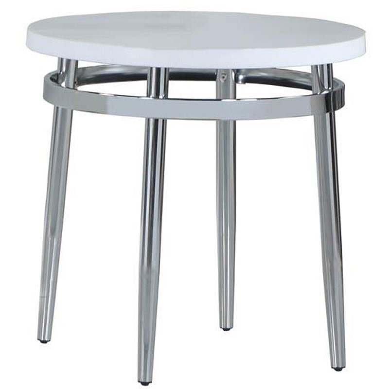 Coaster Faux Marble Round Top with Metal Base End Table in White and Chrome