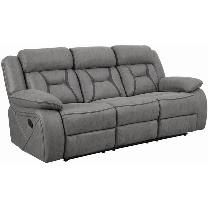Coaster Higgins Contemporary Pillow Top Arm Upholstered Motion Sofa in Gray