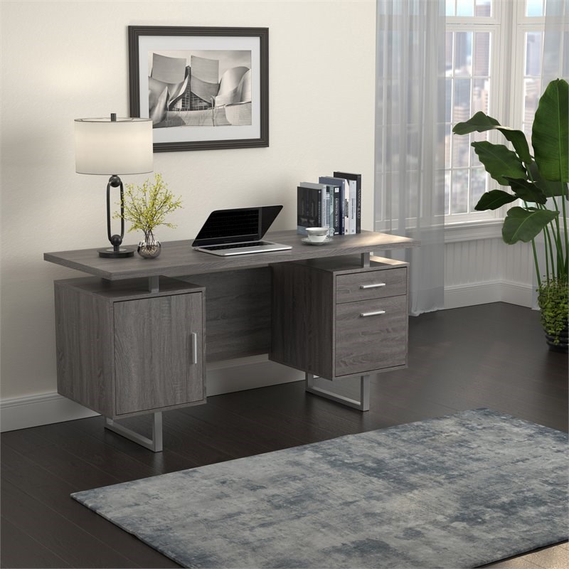 Coaster Lawtey Floating Top Office Desk in Weathered Gray